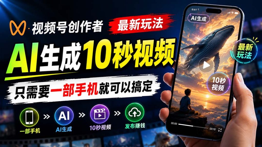 视频号创作者最新玩法，AI生成10秒视频，只需要一部手机就可以搞定-副业网创
