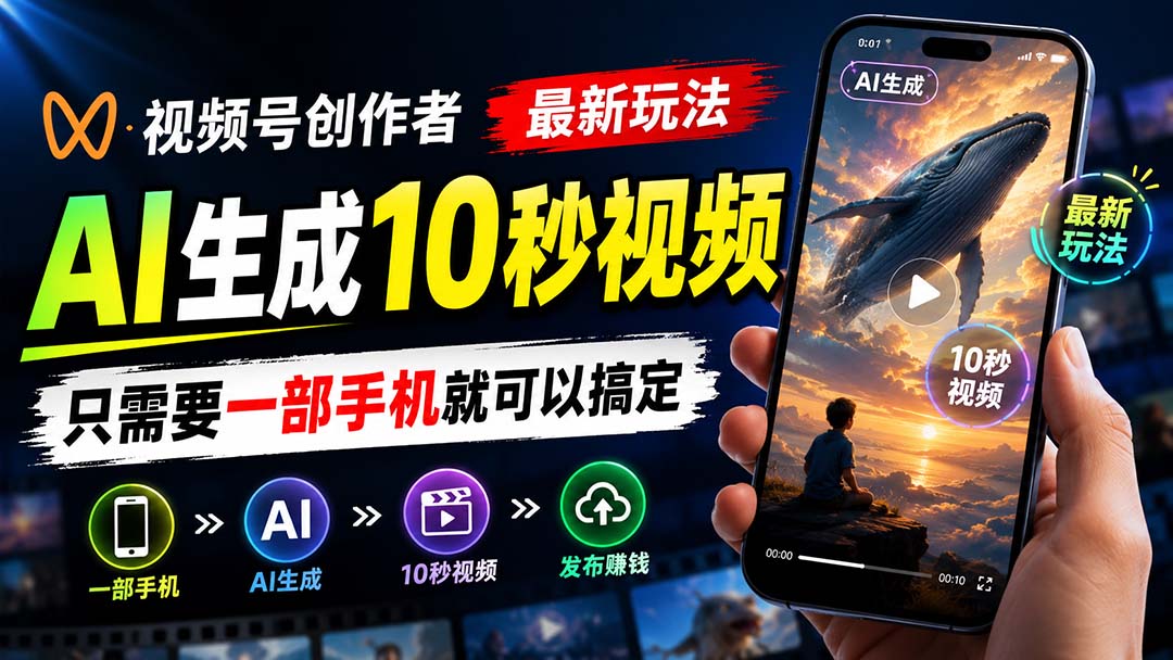 视频号创作者最新玩法,AI生成10秒视频,只需要一部手机就可以搞定-副业网创