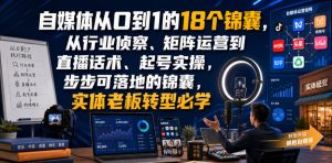 自媒体从0到1的18个锦囊，从行业侦察、矩阵运营到直播话术、起号实操，步步可落地的锦囊，实体老板转型必学-副业网创