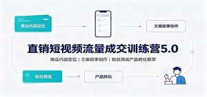 直销短视频流量成交训练营5.0:商业内容定位,文案故事创作,粉丝筛选产品转化教学-副业网创