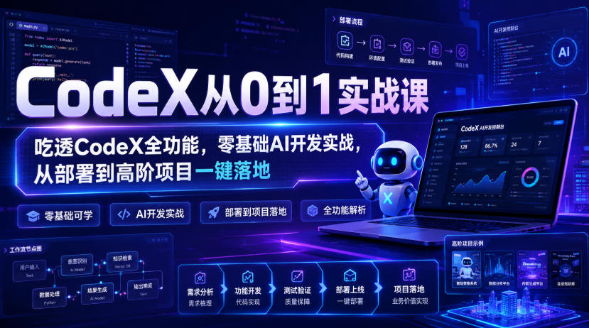CodeX从0到1实战课，吃透CodeX全功能，零基础AI开发实战，从部署到高阶项目一键落地-副业网创