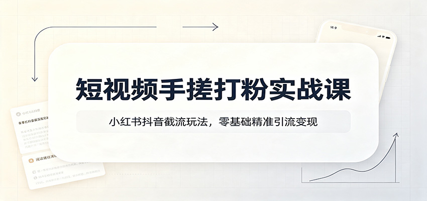 短视频手搓打粉实战课:小红书抖音截流玩法,零基础精准引流变现-副业网创