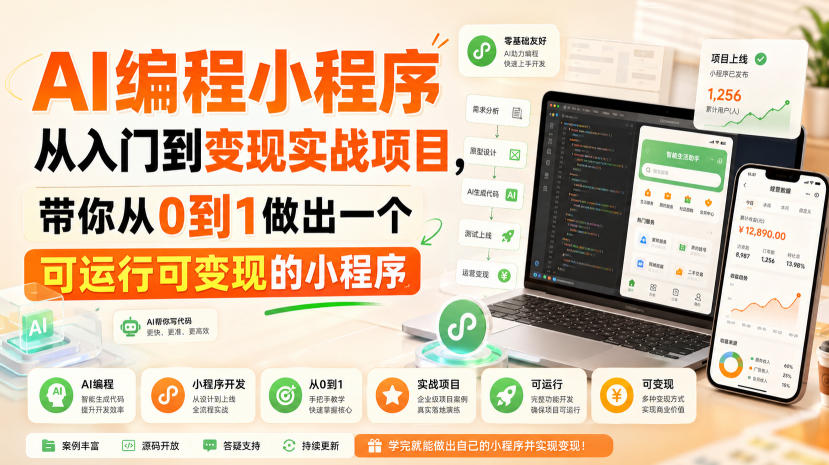 AI编程小程序从入门到变现实战项目，带你从0到1做出一个可运行可变现的小程序-副业网创
