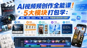AI视频频创作全能课！5大模块打包学：电影、动画、UGC、广告、提示词，零基础也能玩转AI创作！【原创双语字幕】-副业网创