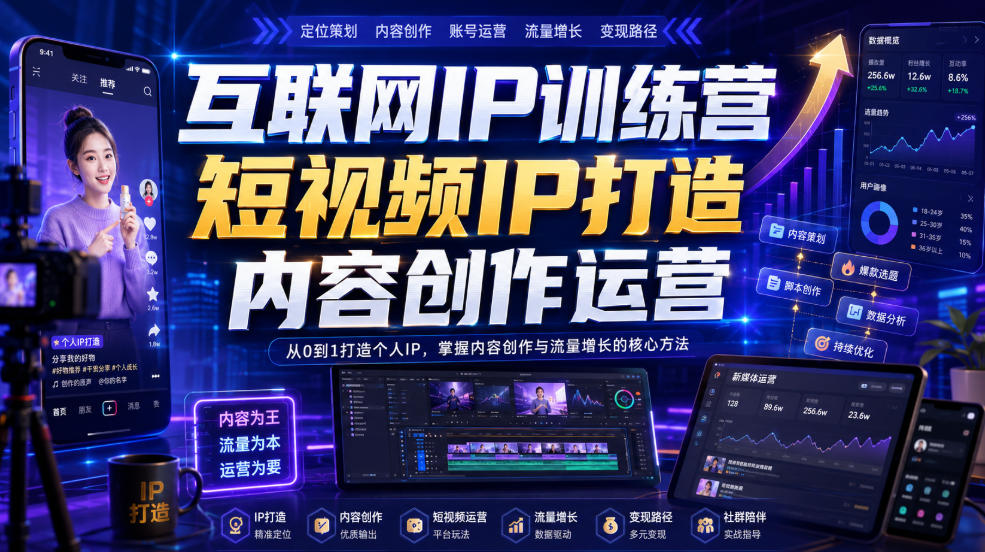 互联网IP训练营，短视频IP打造，内容创作运营-副业网创