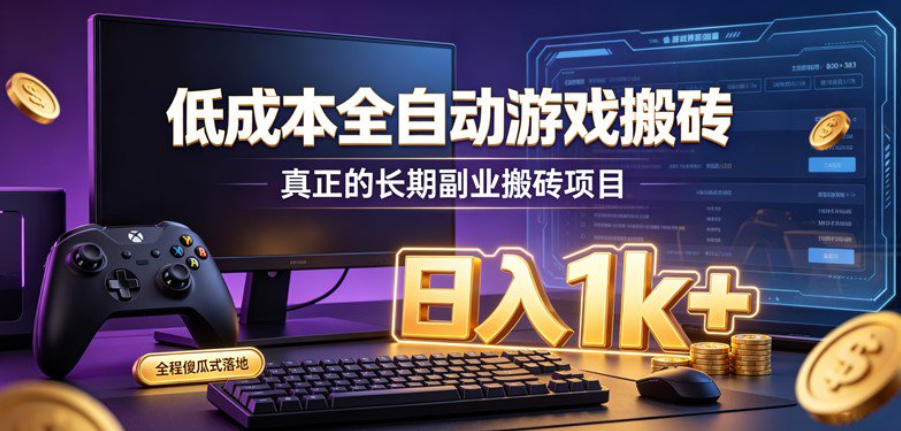 低成本全自动游戏搬砖，真正的长期副业搬砖项目，日入1k+，全程傻瓜式落地【揭秘】-副业网创