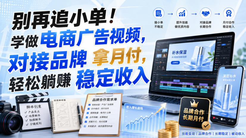 别再追小单！学做电商广告视频，对接品牌拿月付，轻松躺賺稳定收入【原创双语字幕】-副业网创
