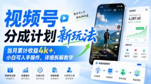 视频号分成计划新玩法，当月累计收益4k+，小白可入手操作，详细拆解教学-副业网创