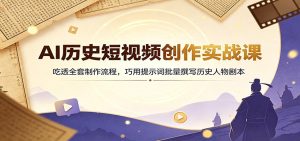 AI历史短视频创作实战课：吃透全套制作流程，巧用提示词批量撰写历史人物剧本-副业网创
