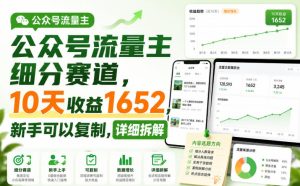 公众号流量主细分赛道，10天收益1652，新手可以复制，详细拆解-副业网创