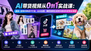 AI带货视频从0到1实战课：服装+宠物双赛道IP打造，从AI出图、爆款视频生成到抖音挂车变现全流程-副业网创