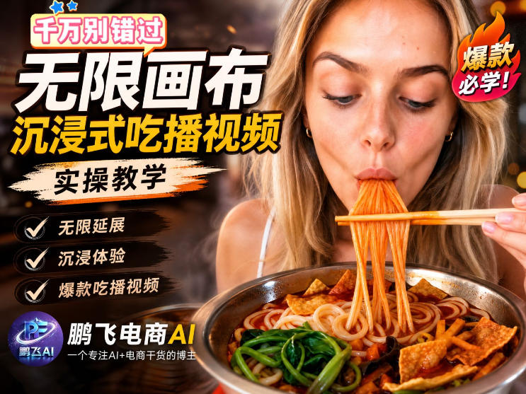保姆级教程｜用AI无线画布做沉浸式吃播，3步直接出片，无线画布工作流，操作简单好上手-副业网创