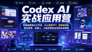 Codex AI实战应用营|零基础落地AI工作流,办公表格PPT、短视频漫剧、商业视觉、机器人、小程序网站全项目实战教程-副业网创
