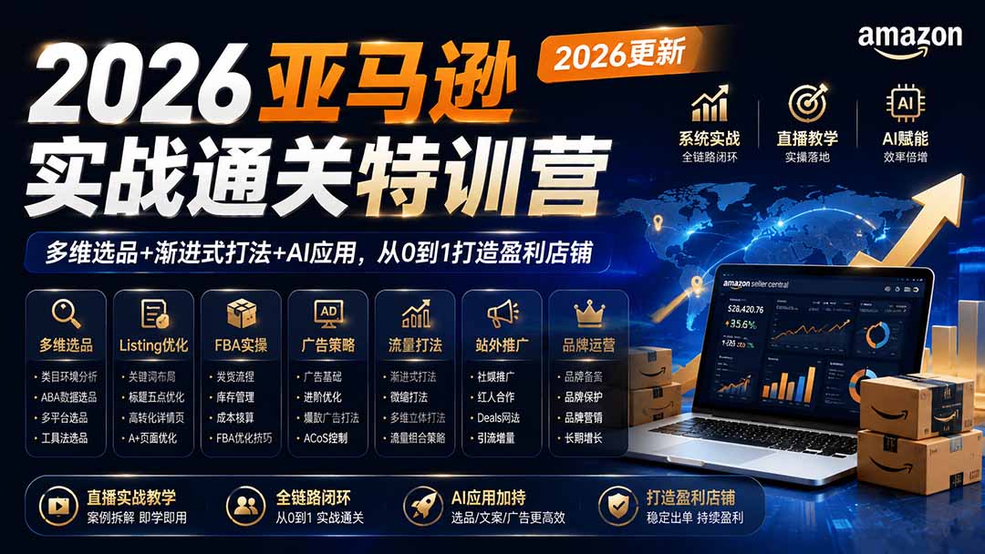 2026亚马逊实战通关特训营-2026更新，多维选品+渐进式打法+AI应用，从0到1打造盈利店铺-副业网创