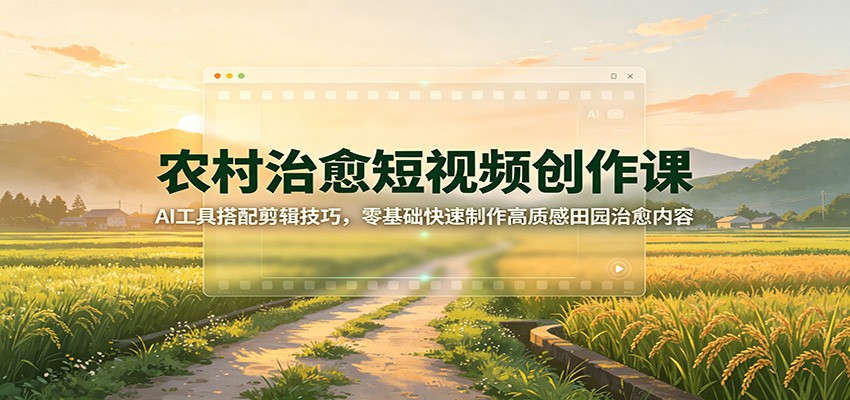 农村治愈短视频创作课:AI工具搭配剪辑技巧,零基础快速制作高质感田园治愈内容-副业网创