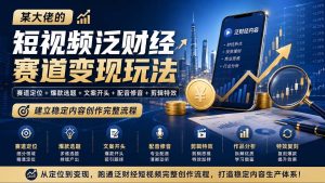某大佬的短视频泛财经赛道变现玩法：赛道定位+爆款选题+文案开头+配音修音+剪辑特效，建立稳定内容创作完整流程-副业网创