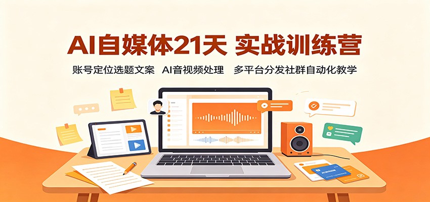 AI自媒体21天实战训练营：账号定位选题文案，AI音视频处理，多平台分发社群自动化教学-副业网创