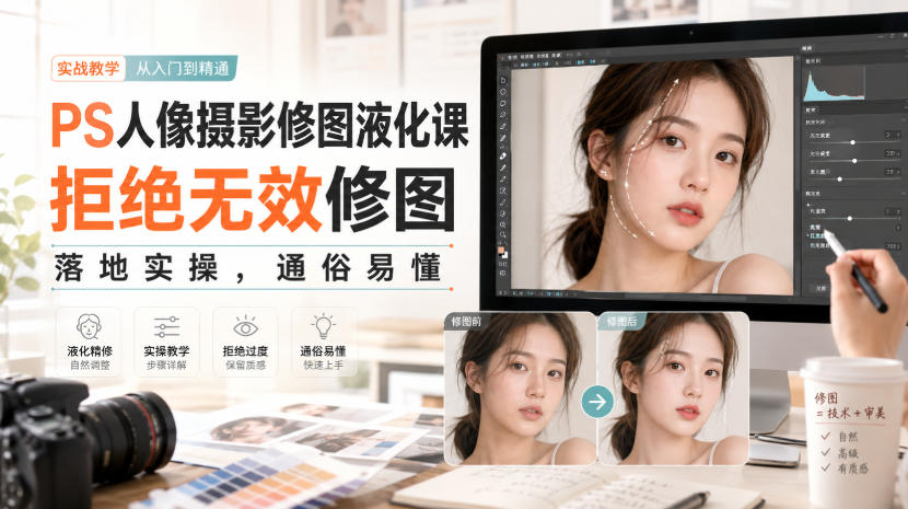 PS人像摄影修图液化课,拒绝无效修图,落地实操,通俗易懂-副业网创