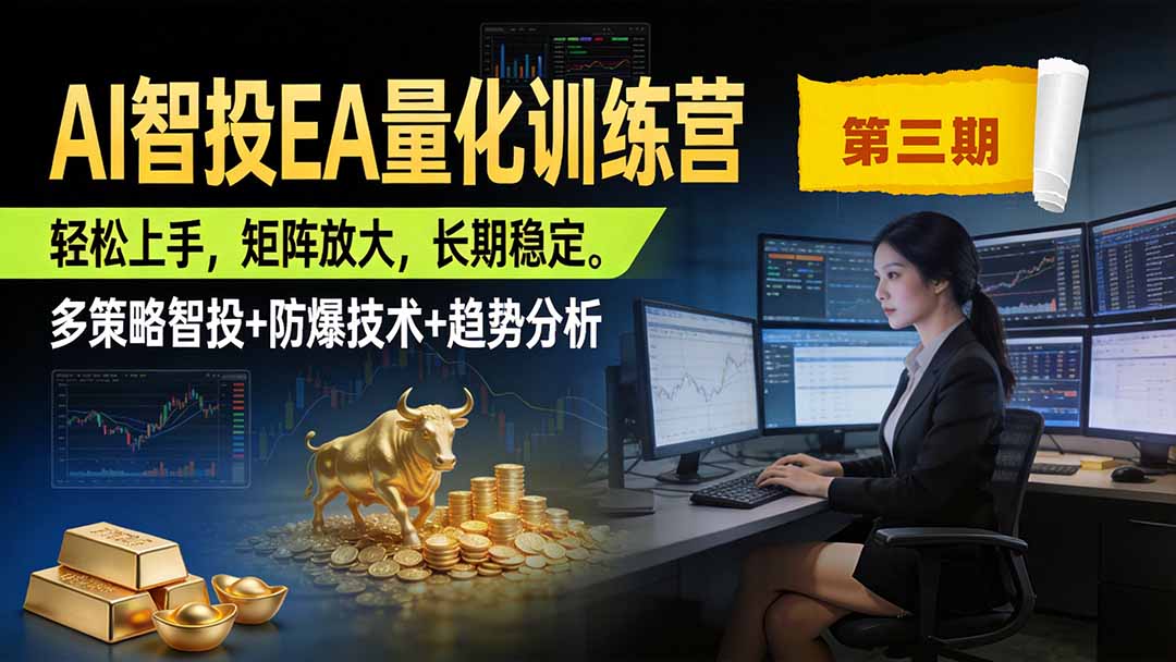 AI智投EA量化训练营第三期,多策略智投+防爆技术+趋势分析 ,小白轻松上手,矩阵放大,长期稳定,日入500U。-副业网创
