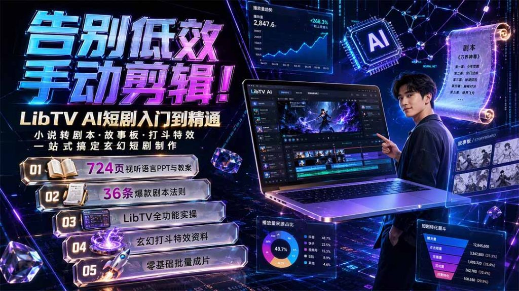 告别低效手动剪辑!LibTV AI短剧入门到精通,小说转剧本方法,故事板打斗特效一站式搞定玄幻短剧制作-副业网创
