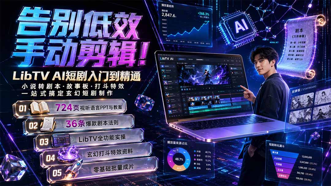 告别低效手动剪辑！LibTV AI短剧入门到精通，小说转剧本方法，故事板打斗特效一站式搞定玄幻短剧制作-副业网创