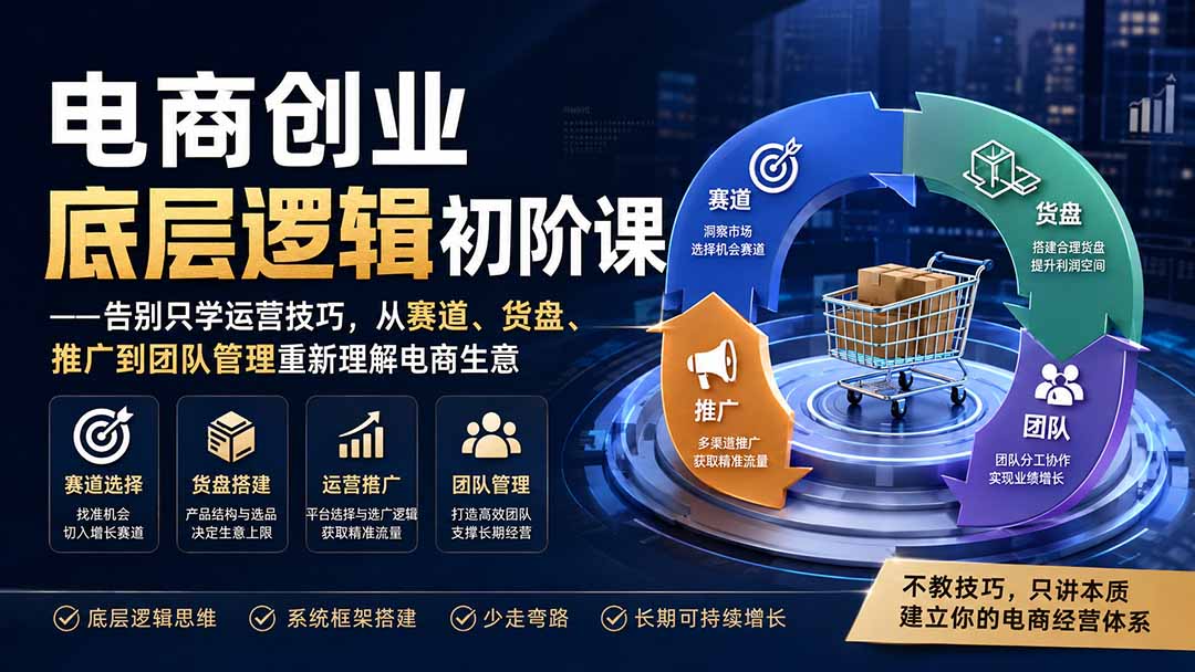 电商创业底层逻辑初阶课——告别只学运营技巧，从赛道、货盘、推广到团队管理重新理解电商生意-副业网创