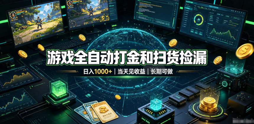 游戏全自动打金和扫货捡漏，日入1k+，当天见收益，长期可做！【揭秘】-副业网创