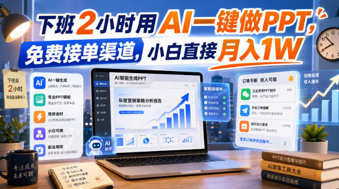下班2小时用AI一键做PPT，免费接单渠道，小白直接月入1W【揭秘】-副业网创