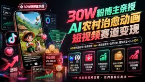 30W粉博主亲授AI农村治愈动画短视频赛道变现:60条作品起号×单条涨粉1W+×极易进精选+伙伴计划,稳定收益×日入400+-副业网创