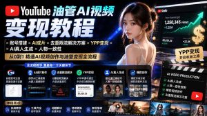 YouTube油管AI视频变现教程：账号搭建×AI成片×去重限流解决方案×YPP变现×AI真人生成×人物一致性-副业网创