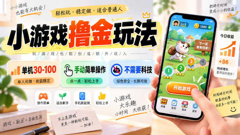 小游戏撸金玩法,单机30-100,手动简单操作,不需要科技-副业网创