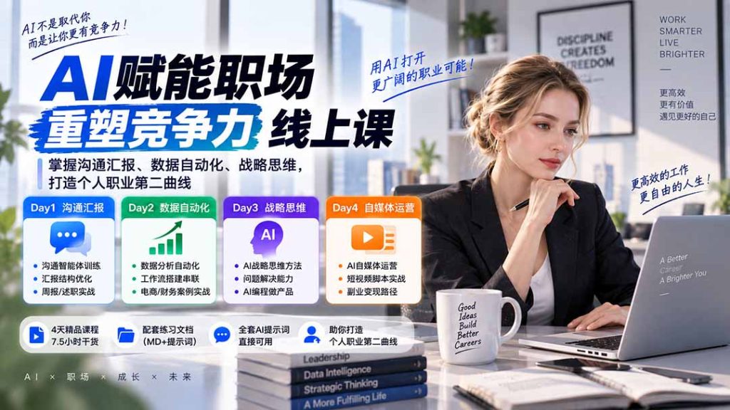 AI职场提效与第二曲线实战课-无水印:学习沟通汇报、数据工作流和战略思维,掌握AI编程做产品及自媒体运营方法-副业网创
