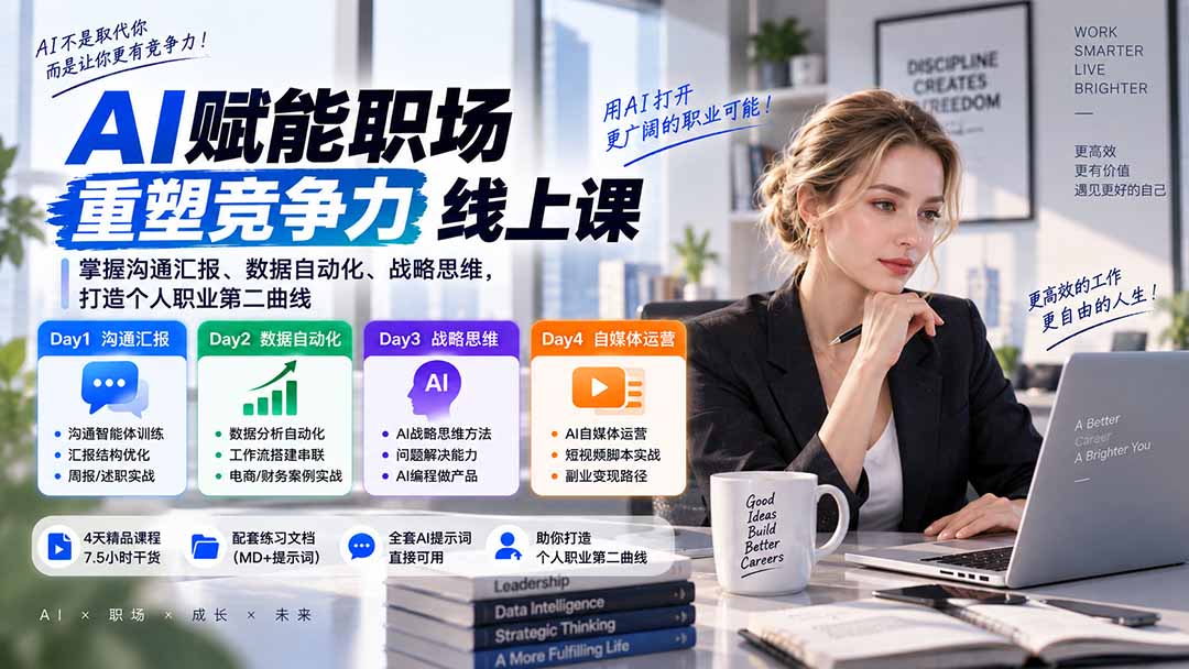 AI职场提效与第二曲线实战课-无水印：学习沟通汇报、数据工作流和战略思维，掌握AI编程做产品及自媒体运营方法-副业网创