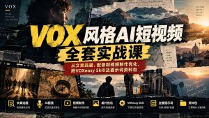 【无水印】VOX风格AI短视频全套实战课：从文案选题、配音到视频制作优化，附VOXeasy Skill及提示词资料包-副业网创