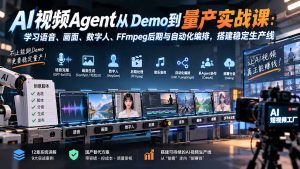 AI视频Agent从Demo到量产实战课：学习语音、画面、数字人、FFmpeg后期与自动化编排，搭建稳定生产线-副业网创
