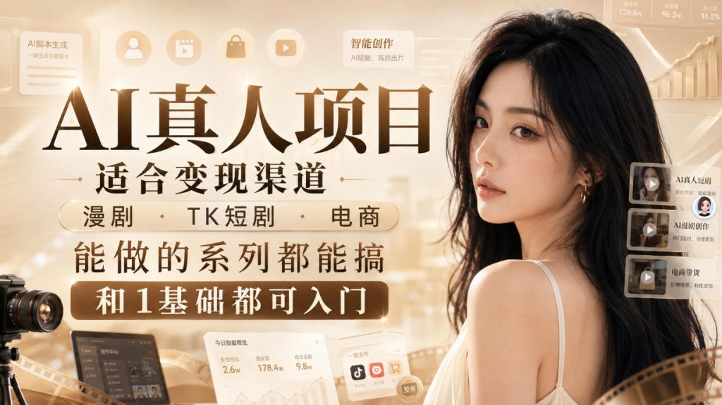 AI真人项目，适合变现渠道，漫剧，TK短剧，电商，能做的系列都能搞，0和1基础都可入门-副业网创