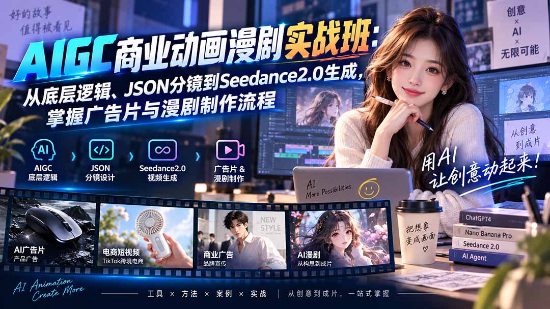 AIGC商业动画漫剧实战班-更新:从底层逻辑、JSON分镜到Seedance2.0生成,掌握广告片与漫剧制作流程-副业网创