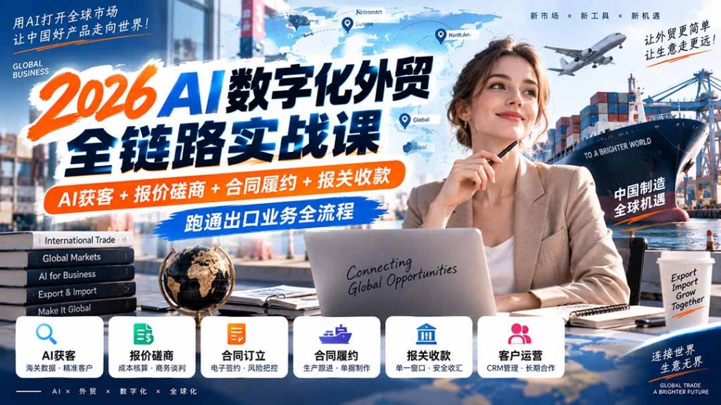 2026AI数字化外贸全链路实战课:AI获客+报价磋商+合同履约+报关收款,跑通出口业务全流程-副业网创