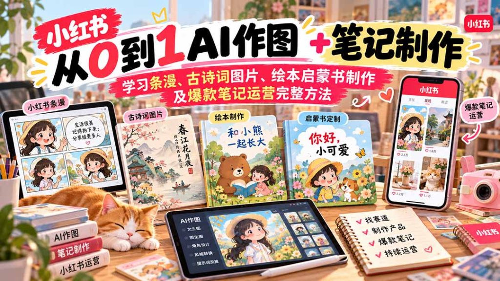 2026小红书AI内容创作从0到1：学习条漫、古诗词图片、绘本启蒙书制作及爆款笔记运营完整方法-副业网创