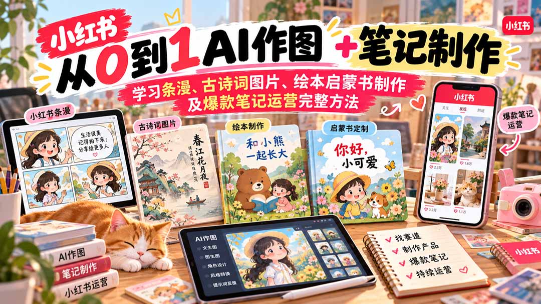 2026小红书AI内容创作从0到1：学习条漫、古诗词图片、绘本启蒙书制作及爆款笔记运营完整方法-副业网创