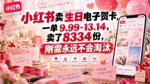 小红书卖生日电子贺卡,一单9.99-13.14,卖了8334份,刚需永远不会淘汰-副业网创
