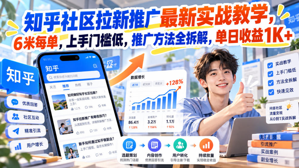 知乎社区拉新推广最新实战教学，6米每单，上手门槛低，推广方法全拆解，单日收益1K+！(更新0930)-副业网创