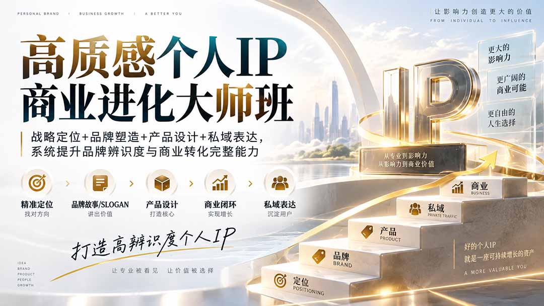 高质感个人IP商业进化大师班：战略定位+品牌塑造+产品设计+私域表达，系统提升品牌辨识度与商业转化完整能力-副业网创