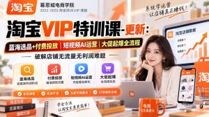 淘宝VIP特训课-更新0917：蓝海选品+付费投放｜短视频AI运营｜大促起爆全流程，破解店铺无流量无利润难题-副业网创