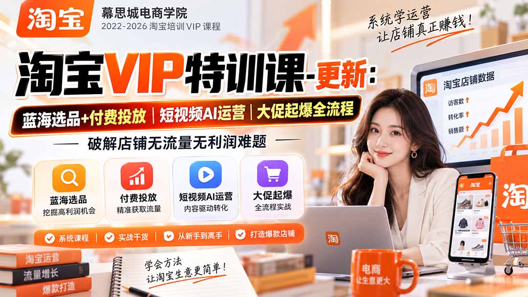 淘宝VIP特训课-更新0917：蓝海选品+付费投放｜短视频AI运营｜大促起爆全流程，破解店铺无流量无利润难题-副业网创