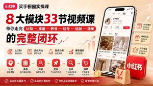 小红书买手橱窗实操课：8大模块33节视频课，带你走完”认知—准备—养号—起号—选品—爆单”的完整闭环-副业网创