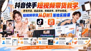 抖音快手短视频带货教学｜养号开店、选品实拍、剪辑发布、双平台投流，短视频带货从0到1落地实操课-副业网创