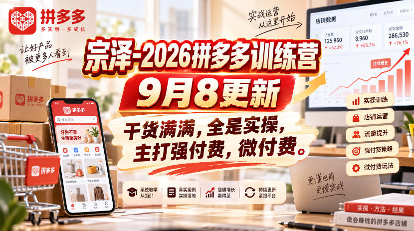 宗泽-2026拼多多训练营9月8更新，干货满满，全是实操，主打强付费，微付费-副业网创