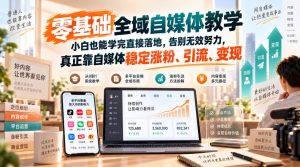 零基础全域自媒体教学,小白也能学完直接落地,告别无效努力,真正靠自媒体稳定涨粉、引流、变现-副业网创