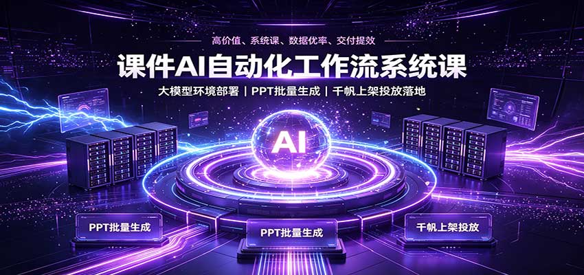 课件AI自动化工作流系统课:大模型环境部署,PPT批量生成,千帆上架投放落地-副业网创